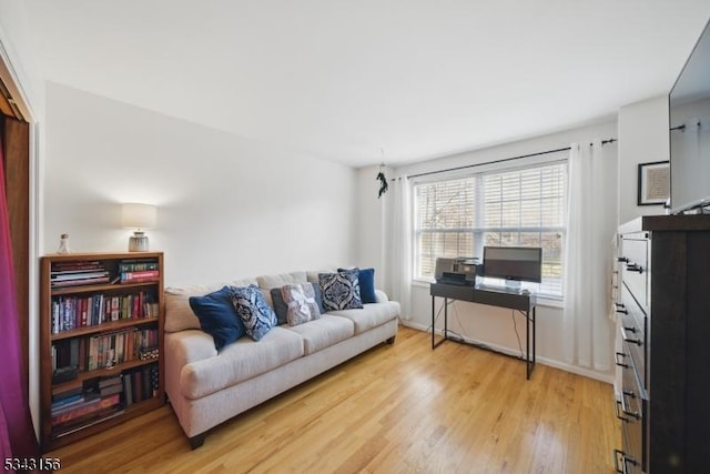 living room with baseboards and light wood-style flooring