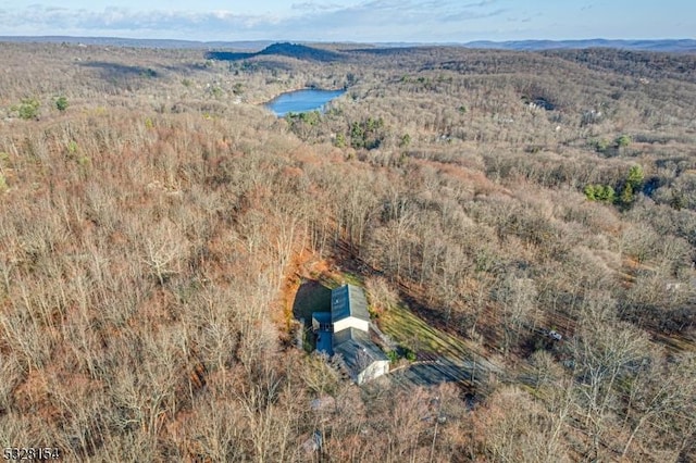 aerial view with a view of trees and a water view