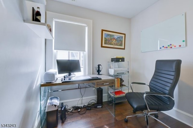 office featuring wood finished floors and baseboards