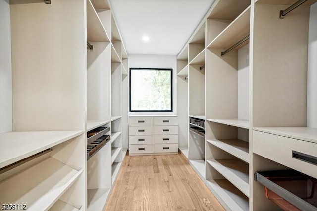 walk in closet featuring light wood-style flooring