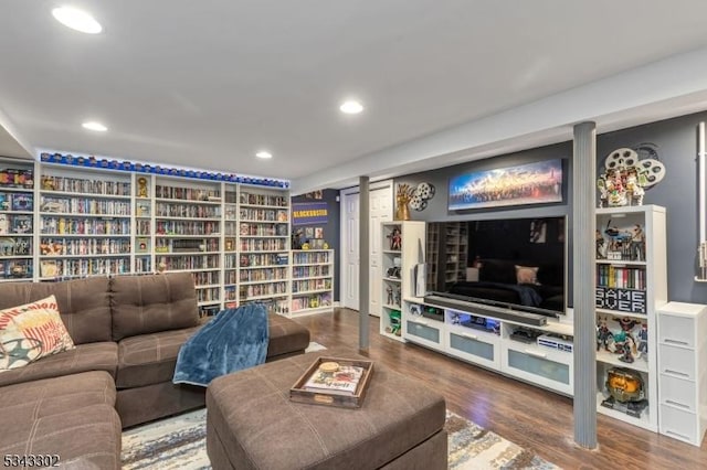 living room featuring recessed lighting and wood finished floors