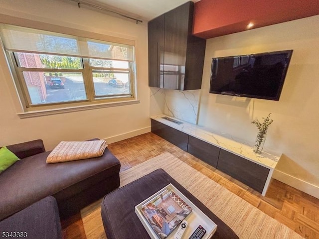 living area with baseboards