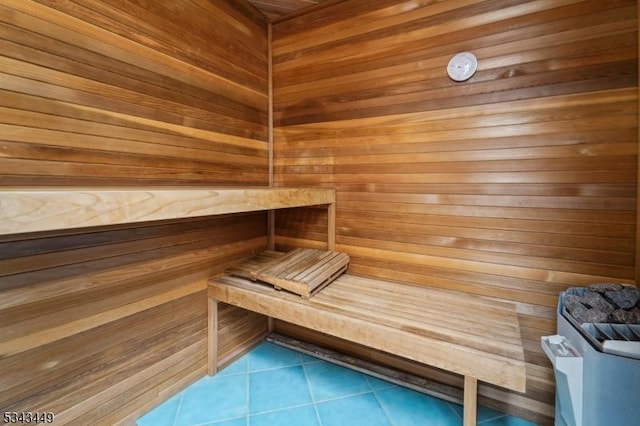 view of sauna / steam room with tile patterned floors