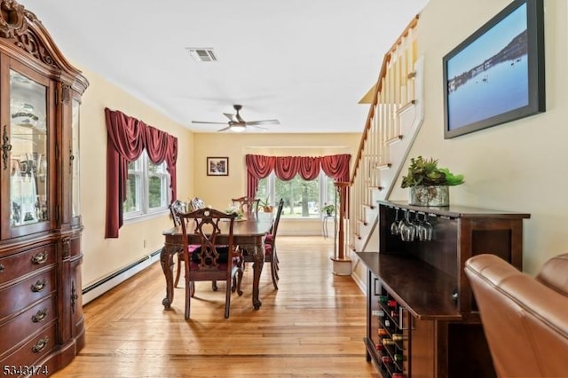 106 Chincopee Ave, Hopatcong Boro, NJ 07843 - dining room with a baseboard radiator, stairs, plenty of natural light, and ceiling fan
