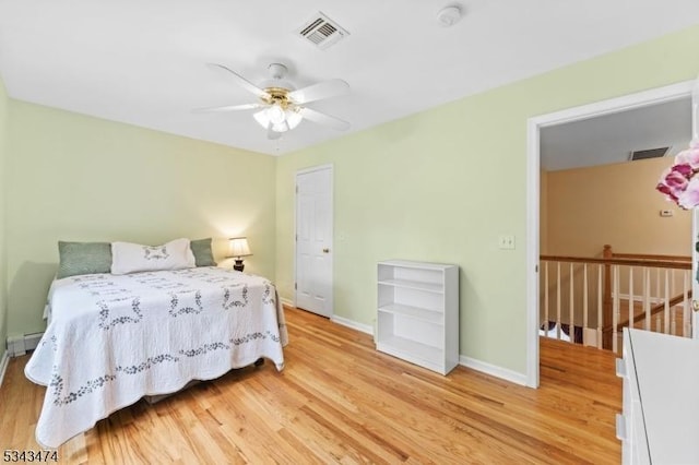 106 Chincopee Ave, Hopatcong Boro, NJ 07843 - bedroom featuring light wood-style flooring, a baseboard radiator, and a ceiling fan