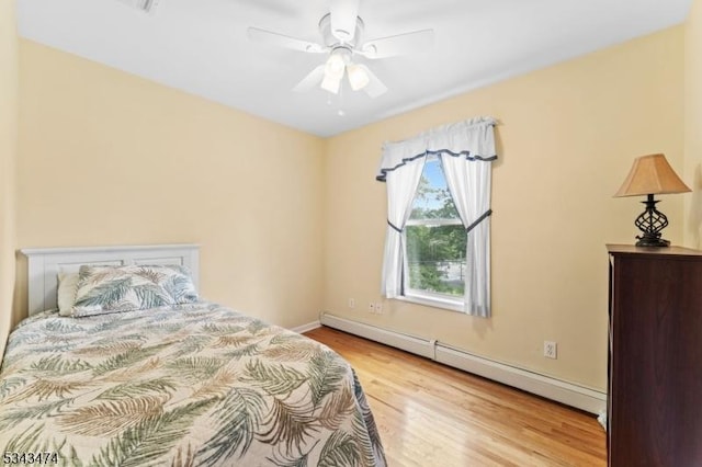 106 Chincopee Ave, Hopatcong Boro, NJ 07843 - bedroom with baseboard heating, light wood-style flooring, and ceiling fan