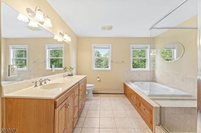 106 Chincopee Ave, Hopatcong Boro, NJ 07843 - full bathroom with plenty of natural light, double vanity, a bath, and tile patterned floors