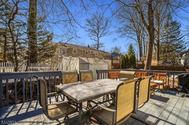 wooden deck featuring outdoor dining space and a fenced backyard