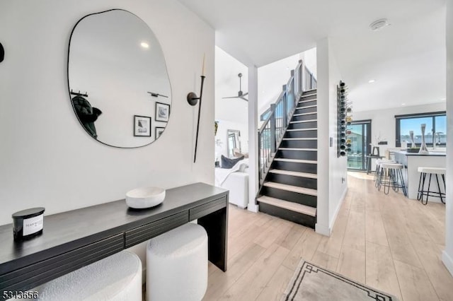 interior space with stairs and light wood-type flooring