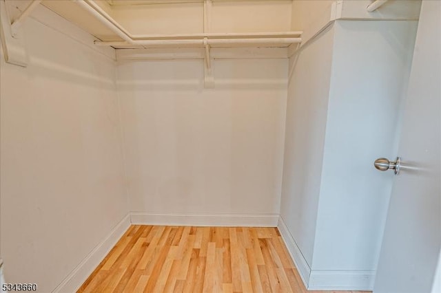 walk in closet with light wood-style floors