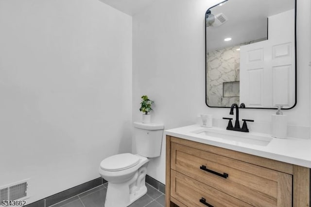 full bath featuring tile patterned floors, visible vents, toilet, and vanity