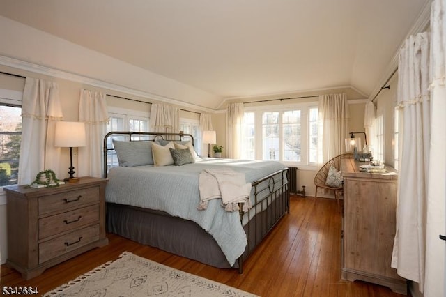 bedroom featuring vaulted ceiling and wood-type flooring