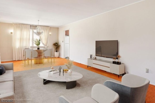 living area featuring a chandelier