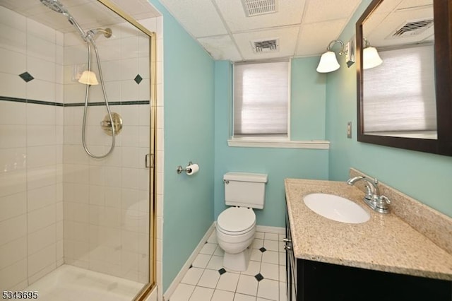 full bath with visible vents, toilet, and a stall shower