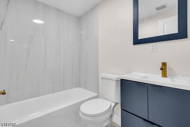 bathroom with visible vents, toilet, vanity, and bathtub / shower combination