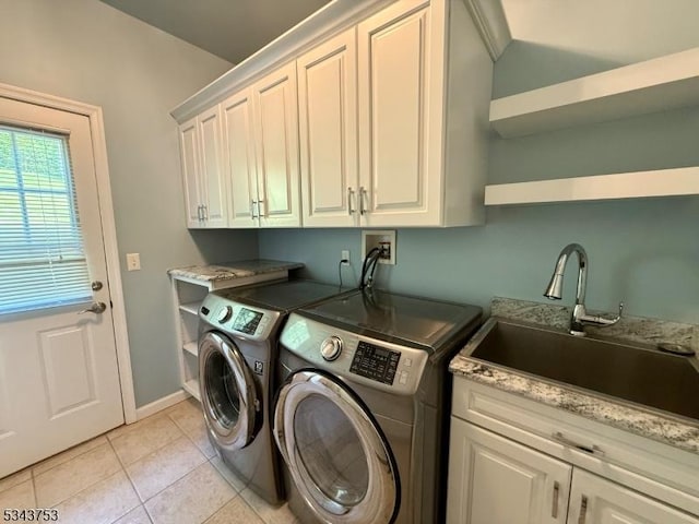 20 Tonnelier Way, Denville Twp, NJ 07834 - laundry area with washer and clothes dryer, cabinet space, and light tile patterned floors