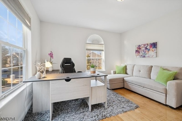 home office featuring light wood-style floors