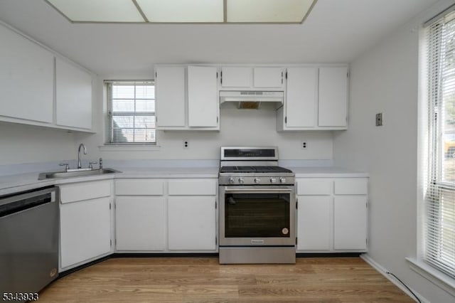 kitchen featuring a sink, appliances with stainless steel finishes, a wealth of natural light, and under cabinet range hood