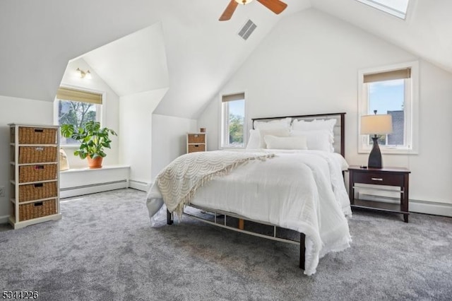 118 Indian Run Pkwy, Union Twp, NJ 07083 - bedroom with multiple windows, a baseboard heating unit, lofted ceiling with skylight, and visible vents