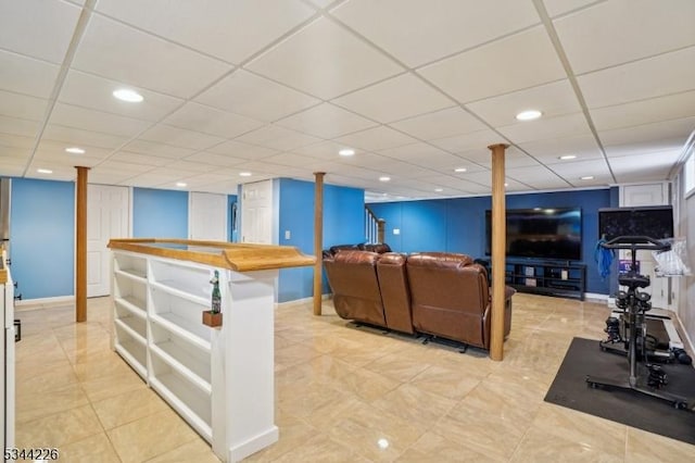 118 Indian Run Pkwy, Union Twp, NJ 07083 - living room featuring recessed lighting, baseboards, a drop ceiling, and light tile patterned flooring