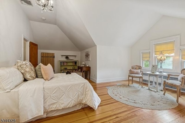 274 Ridgewood Ave, Glen Ridge Boro Twp, NJ 07028 - bedroom featuring a chandelier, vaulted ceiling, wood finished floors, and baseboards