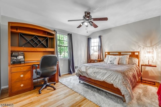 38 Beverly Dr, Hillsborough Twp, NJ 08844 - bedroom featuring wood finished floors, baseboards, a desk, vaulted ceiling, and ceiling fan