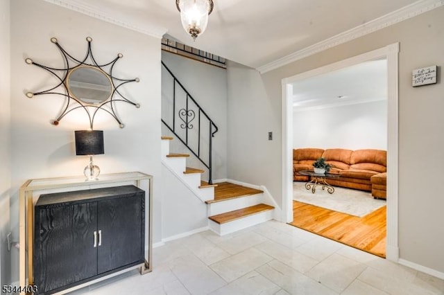 38 Beverly Dr, Hillsborough Twp, NJ 08844 - stairway with baseboards and ornamental molding