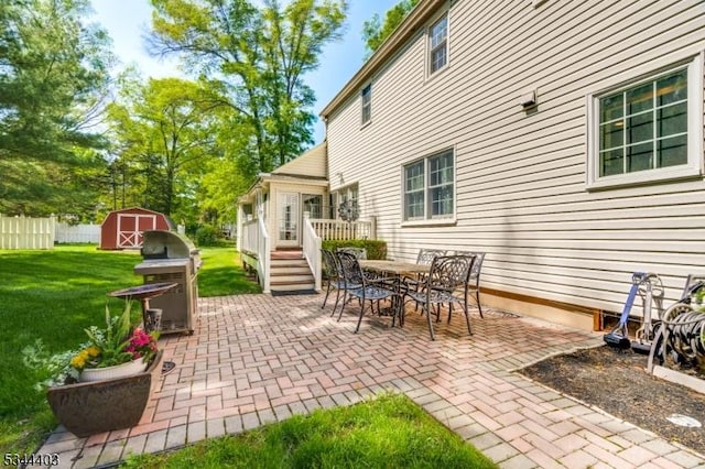 38 Beverly Dr, Hillsborough Twp, NJ 08844 - view of patio / terrace with a shed, grilling area, an outdoor structure, a deck, and outdoor dining area