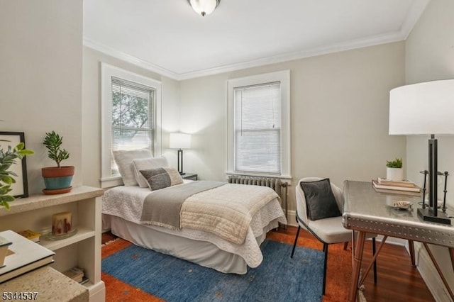 516 Hillcrest Ave, Westfield Town, NJ 07090 - bedroom featuring ornamental molding, wood finished floors, and radiator heating unit