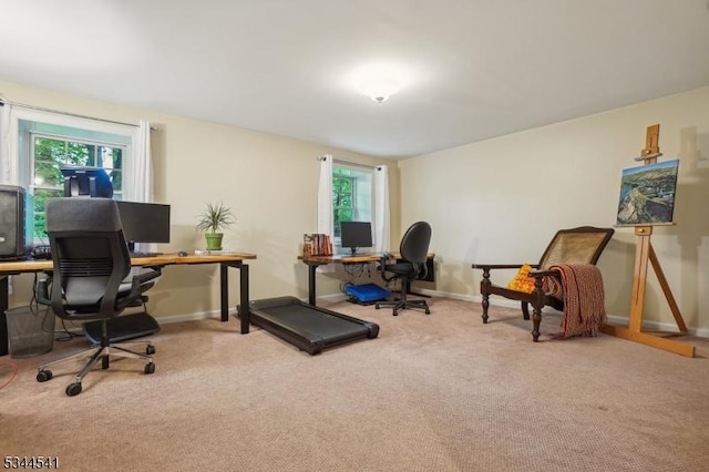 carpeted office featuring healthy amount of natural light and baseboards