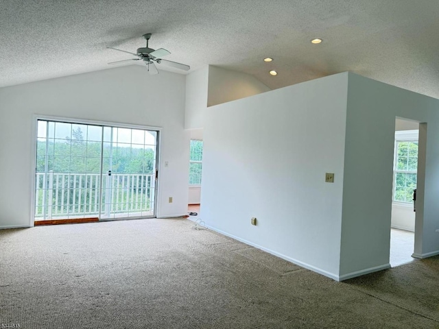 404 Azalea Ter, Branchburg Twp, NJ 08876 - empty room with carpet flooring, a textured ceiling, vaulted ceiling, recessed lighting, and ceiling fan