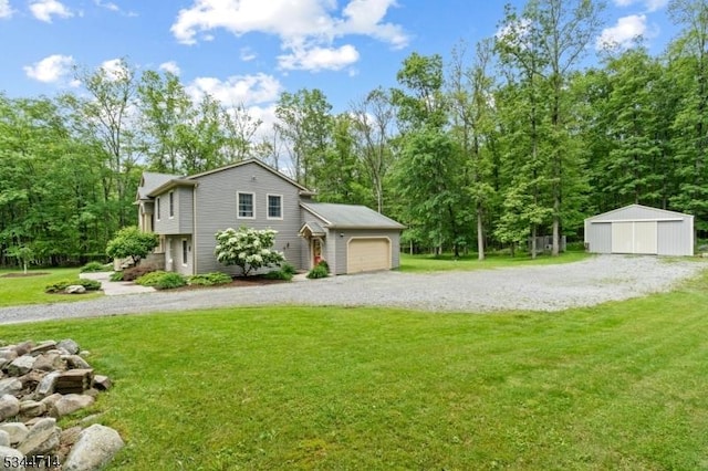 23 Devita Rd, Sandyston Twp, NJ 07826 - view of side of home with a lawn, a garage, and view of scattered trees
