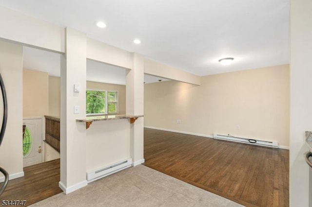 75 Shore Rd, Green Twp, NJ 07821 - unfurnished room with a baseboard radiator, wood finished floors, recessed lighting, and baseboards