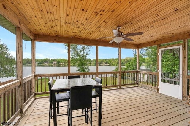 75 Shore Rd, Green Twp, NJ 07821 - sunroom / solarium featuring a water view, ceiling fan, and view of wooded area