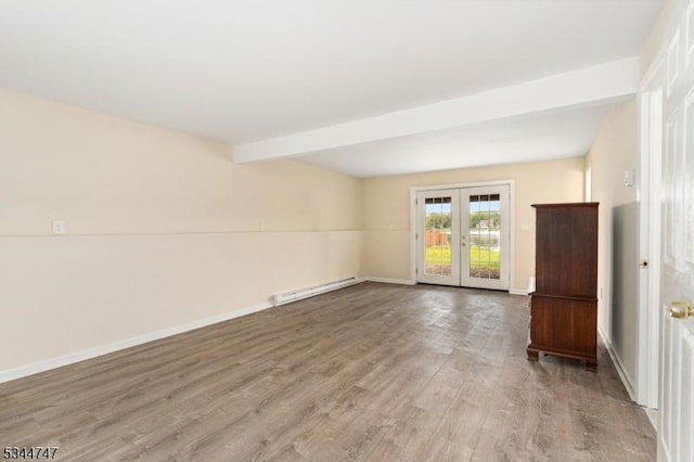 75 Shore Rd, Green Twp, NJ 07821 - unfurnished room with baseboard heating, french doors, wood finished floors, and baseboards