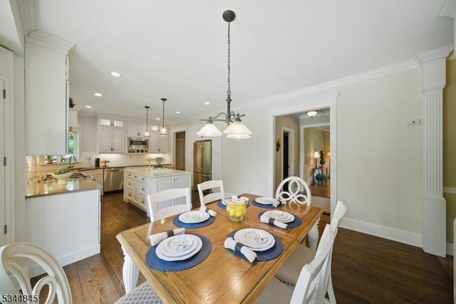 2 Wakefield Dr, Washington Twp, NJ 07840 - dining space with dark wood-style floors, recessed lighting, and crown molding