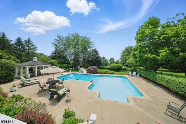 2 Wakefield Dr, Washington Twp, NJ 07840 - outdoor pool featuring a water slide, a gazebo, a patio area, and view of scattered trees