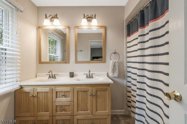 2 Columbia Dr, Bernardsville Boro, NJ 07924 - full bath featuring double vanity and a shower with shower curtain