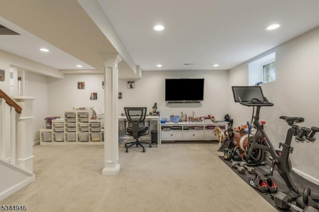 2 Columbia Dr, Bernardsville Boro, NJ 07924 - rec room featuring recessed lighting, light colored carpet, and baseboards