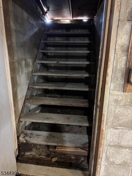 110 Mudtown Rd, Wantage Twp, NJ 07461 - staircase with concrete block wall