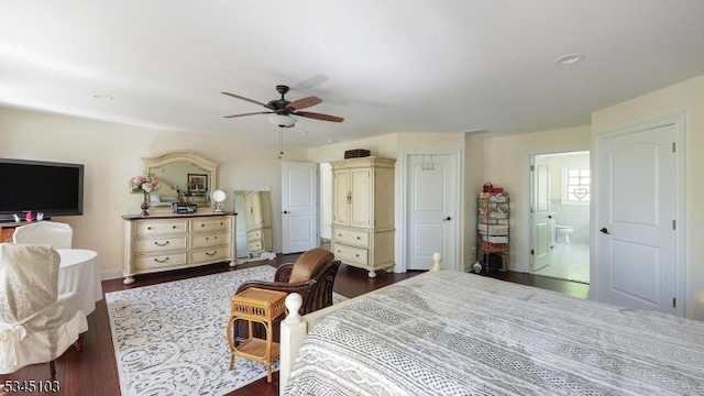 1121 N Washington Ave, Green Brook Twp, NJ 08812 - bedroom with dark wood finished floors, ensuite bathroom, and a ceiling fan