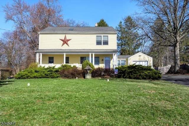 113 Circle Dr S, West Amwell Twp, NJ 08530 - traditional home featuring a chimney, covered porch, and a front yard