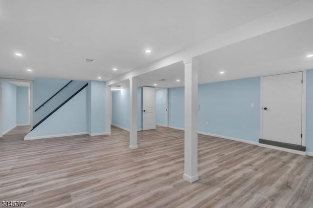 58 Meadowview Rd, Long Hill Twp, NJ 07946 - finished basement featuring baseboards, light wood-style flooring, and recessed lighting