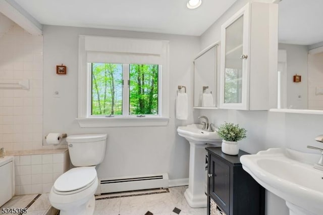 110 Kenilworth Rd, Mountain Lakes Boro, NJ 07046 - full bath featuring baseboard heating, toilet, baseboards, recessed lighting, and a shower