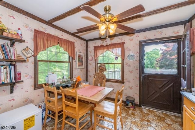 992 Stillwater Rd, Stillwater Twp, NJ 07860 - dining room with wallpapered walls and ceiling fan