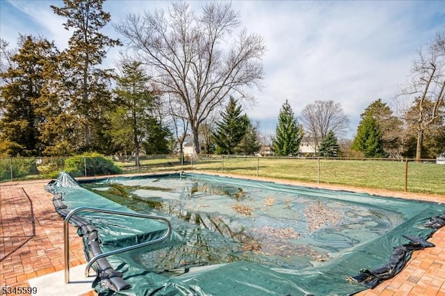 31 Riverview Ter, Hillsborough Twp, NJ 08844 - view of swimming pool featuring a patio area, fence, a fenced in pool, and a lawn