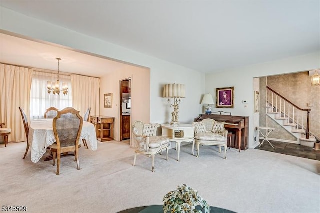 31 Riverview Ter, Hillsborough Twp, NJ 08844 - carpeted living room featuring a chandelier and stairs
