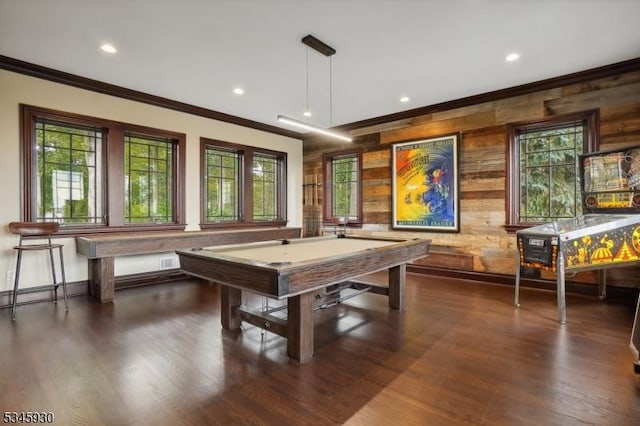 16 Laurel Mountain Way, Tewksbury Twp, NJ 07830 - recreation room with wood finished floors, recessed lighting, crown molding, and billiards