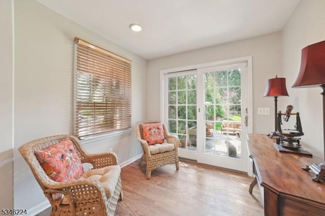 living area featuring baseboards and light wood-style floors