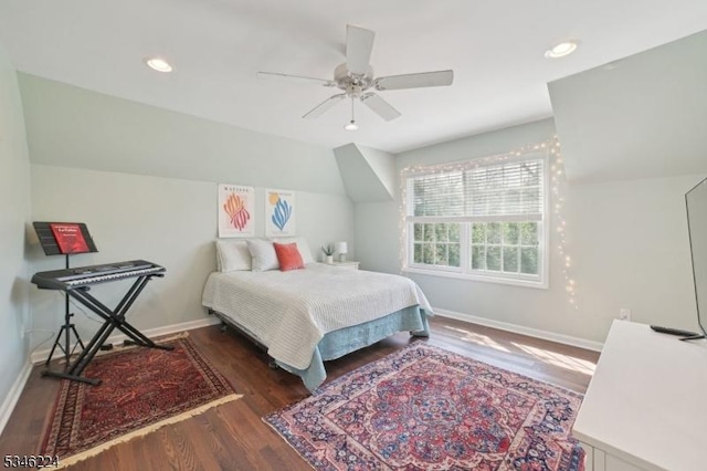 bedroom featuring baseboards, recessed lighting, and wood finished floors